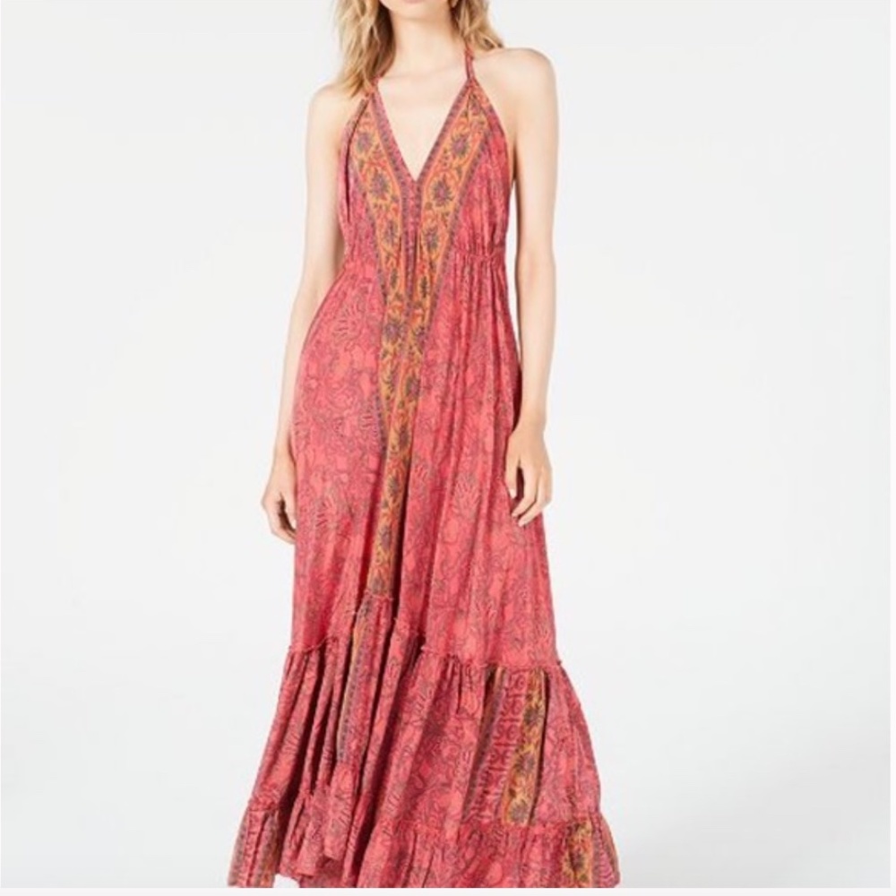 Raga Rasberry Pink Satin Maxi Halter Dress